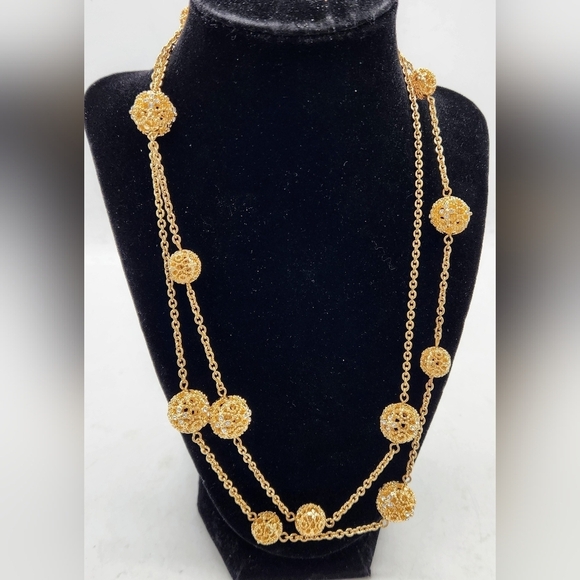 Charter Club Sautoir Gold Plated Floral Necklace / Cubic Zirconia Flowers Detail - Picture 3 of 14